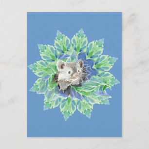 Cute Blue, Green Hamster in Leafy Bed for Kids Postcard