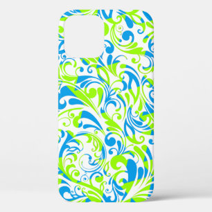 Cute blue green mixed floral patterns iPhone 12 case