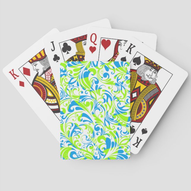 Cute blue green mixed floral patterns playing cards (Back)