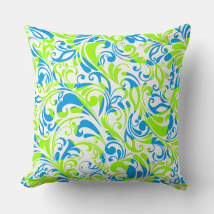 Cute blue green mixed floral patterns throw pillow