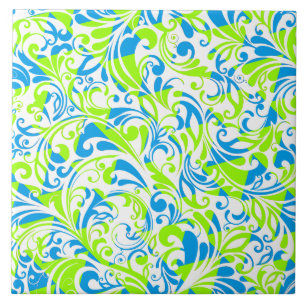 Cute blue green mixed floral patterns tile