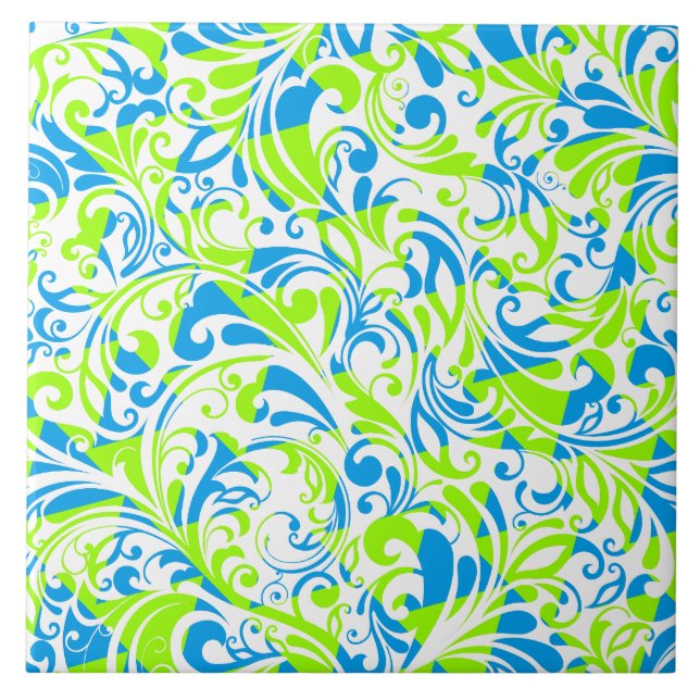 Cute blue green mixed floral patterns tile (Front)