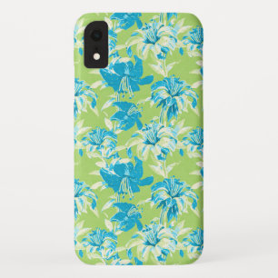 Cute blue green seamless lily floral iPhone XR case