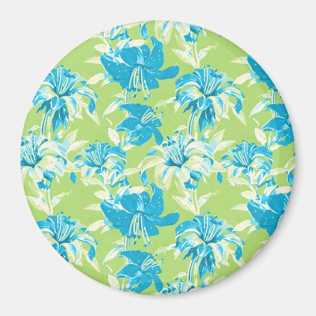 Cute blue green seamless lily floral magnet (Front)