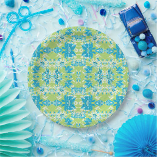 Cute blue green seamless lily floral paper plate