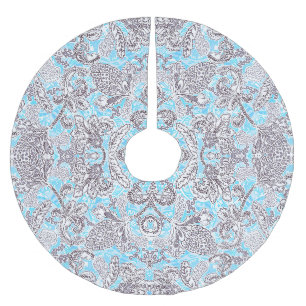 Cute blue grey classic floral brushed polyester tree skirt