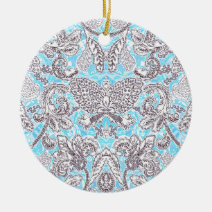 Cute blue grey classic floral ceramic ornament