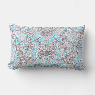 Cute blue grey classic floral lumbar pillow
