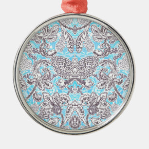 Cute blue grey classic floral metal ornament