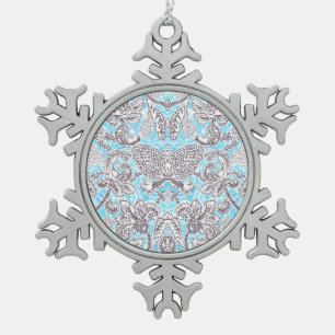 Cute blue grey classic floral snowflake pewter christmas ornament