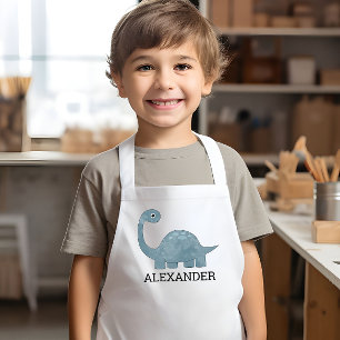 Cute Blue Grey Dinosaur Personalized Kids Apron