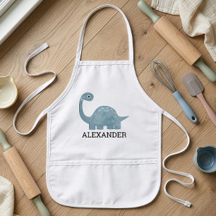 Cute Blue Grey Dinosaur Personalized Kids Apron