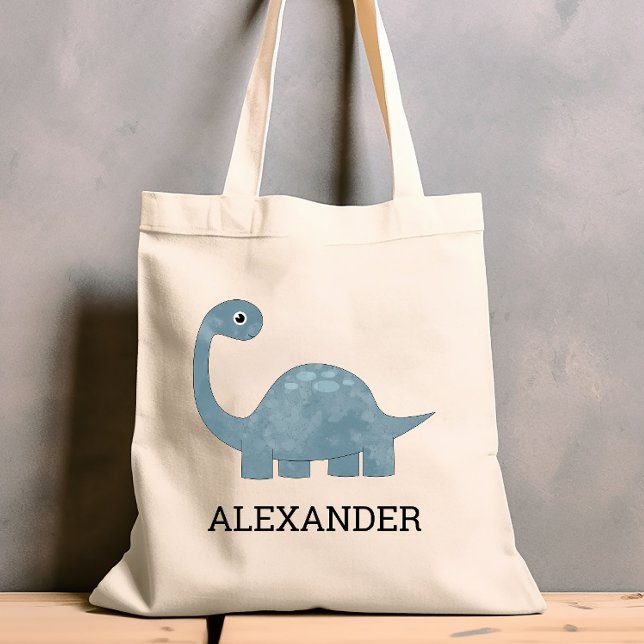 Cute Blue Grey Dinosaur Personalized Tote Bag (Creator Uploaded)