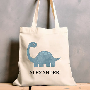 Cute Blue Grey Dinosaur Personalized Tote Bag
