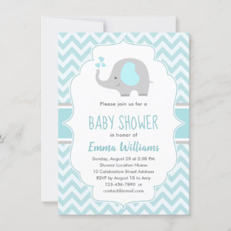 Cute Blue Grey Elephant Boy Baby Shower Invitation