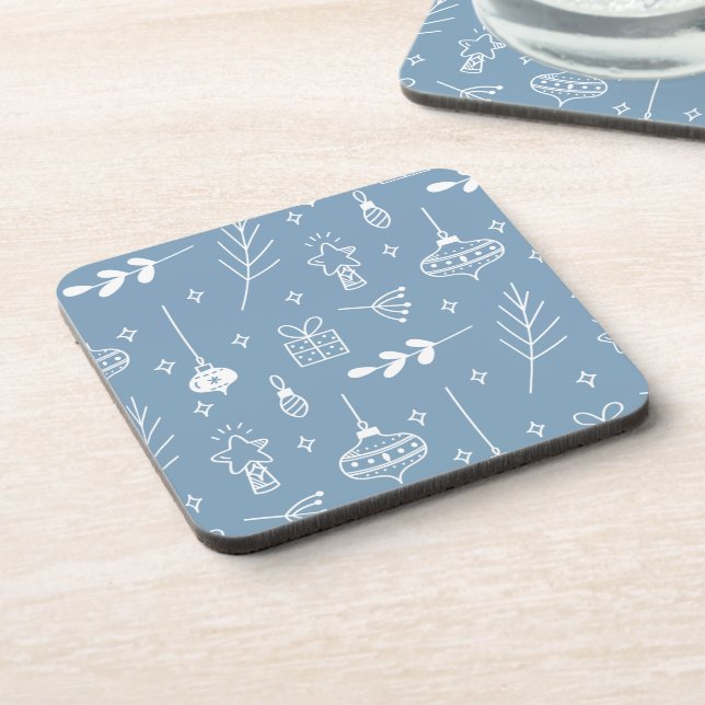 Cute Blue Grey Line Art Christmas Coaster (Left Side)