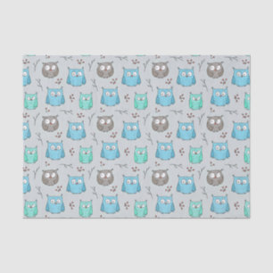 Cute Blue Grey Owl Pattern Tissue Paper