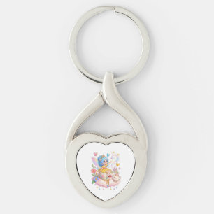 Cute Blue Hair Chibi Fairy Princess in Yellow Dres Keychain