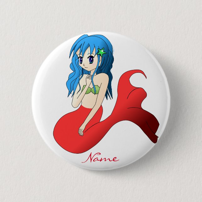 Cute Blue-haired Mermaid Thunder_Cove 2 Inch Round Button (Front)