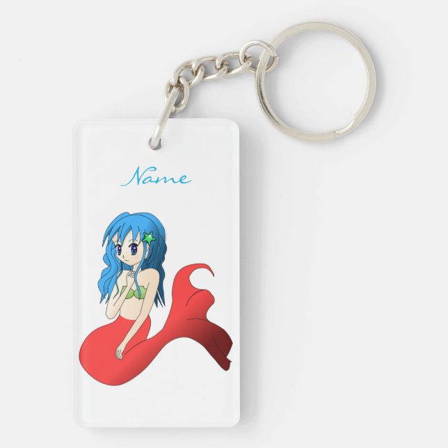 Cute Blue-haired Mermaid Thunder_Cove Keychain (Back)