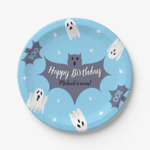 Cute Blue Halloween Birthday Party Paper Plate