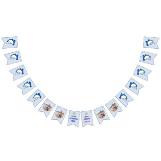 Cute Blue Hammerhead Shark Kids Birthday Photo Bunting Flags