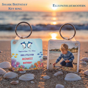 Cute Blue Hammerhead Shark Ocean Birthday Photo  Keychain