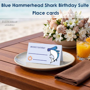 Cute Blue Hammerhead Shark Ocean Birthday  Place Card