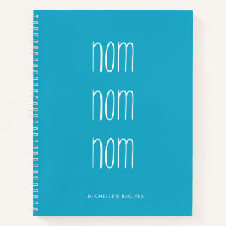 Cute Blue Handwritten Nom Nom Cooking Recipe Notebook
