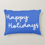 Cute Blue Happy Holidays Whimsical Lettering Accent Pillow<br><div class="desc">Add a touch of festive charm to your home with this cute accent pillow, featuring the phrase "Happy Holidays" in whimsical script cursive lettering. Set against a bright blue background, the playful design brings a warm and cheerful vibe to any space, making it perfect for celebrating the holiday season in...</div>