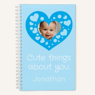Cute blue heart baby boy photo frame keepsake notebook
