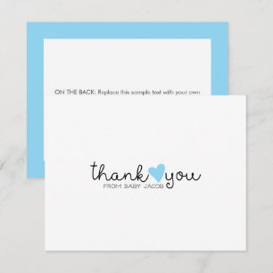 Cute Blue Heart Boy Baby Shower Thank You Card