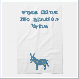 Cute Blue Heart Donkey VOTE BLUE Kitchen Towel