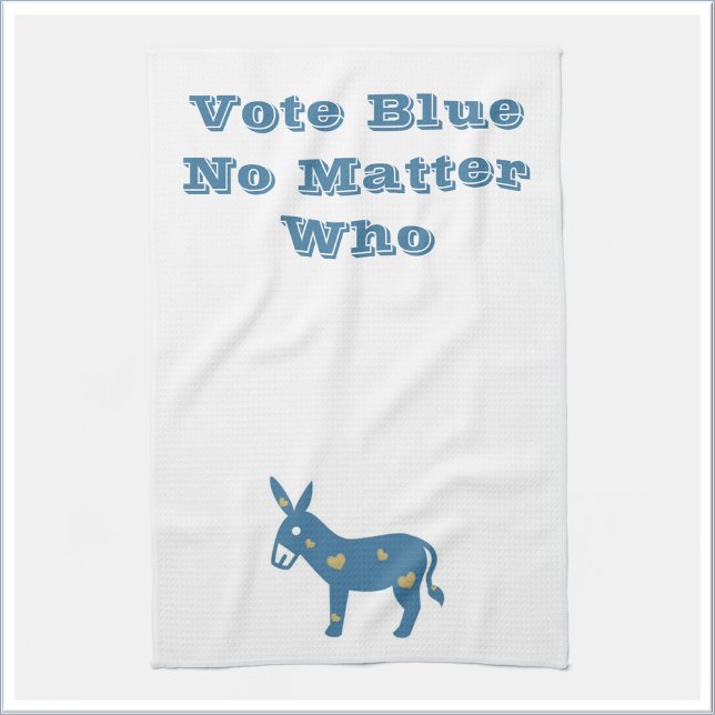 Cute Blue Heart Donkey VOTE BLUE Kitchen Towel (Creator Uploaded)