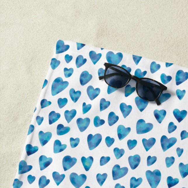 Cute Blue Heart pattern Beach Towel (In Situ)