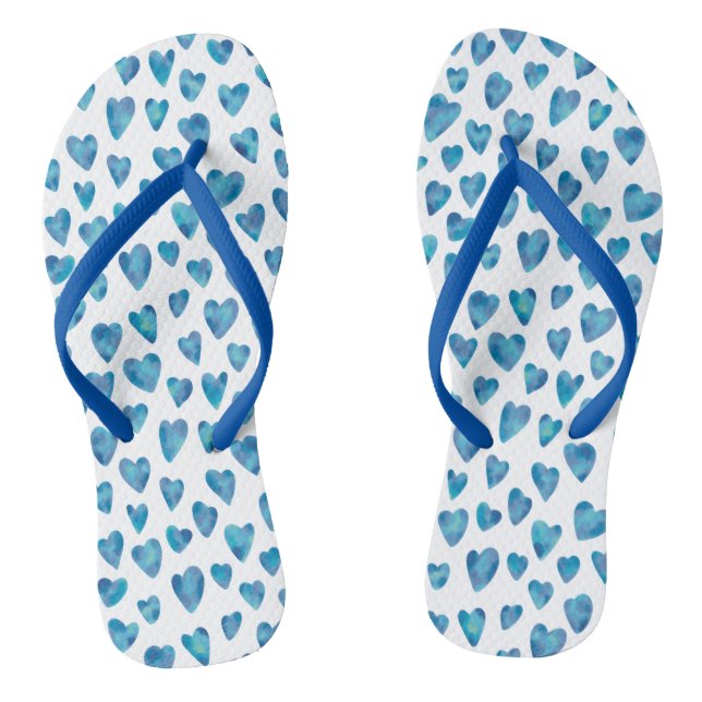 Cute Blue Heart Pattern Flip Flops (Footbed)