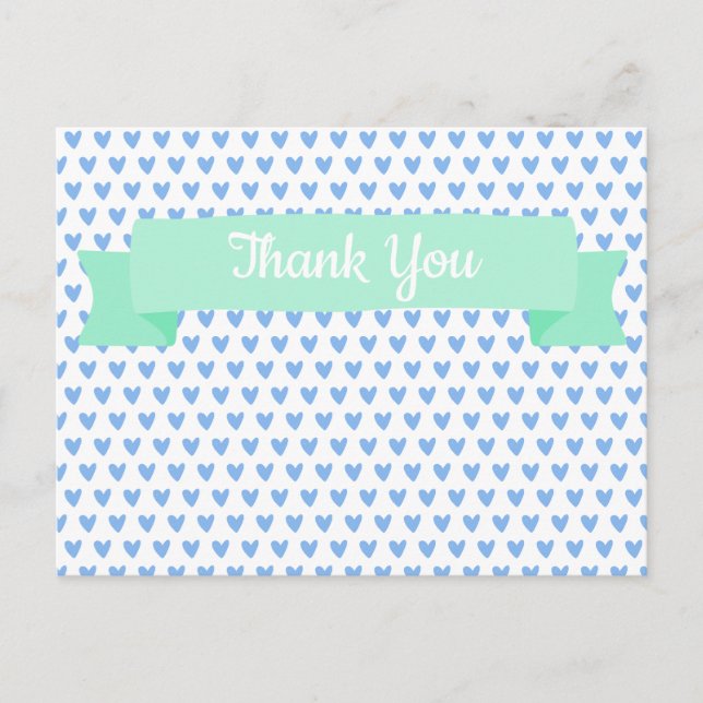 Cute Blue Hearts Pattern | Baby Shower Thank You Postcard (Front)