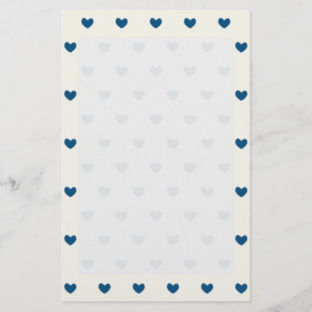 Cute Blue Hearts Pattern Stationery (Front)