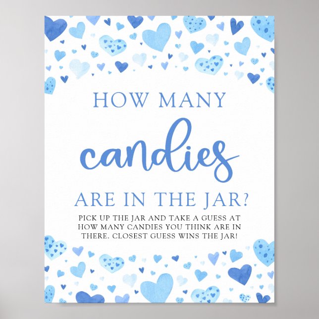 Cute Blue Hearts Valentine How Many Candies Games Poster (Front)