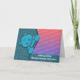 Cute Blue Hippo New Baby Photo Announcement