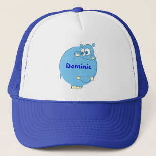 Cute Blue Hippo Personalized Boys Name Hat
