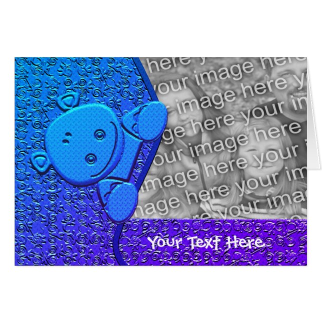 Cute Blue Hippo Personalized Photo Card (Front Horizontal)