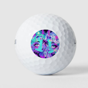 Cute Blue Horned Alien Twins Anime Girls Golf Balls