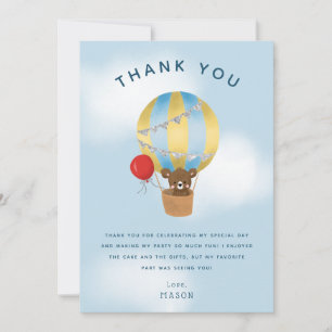 Cute Blue Hot Air Balloon Kids Birthday Thank You Card