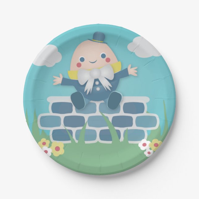 Cute Blue Humpty Dumpty Baby Shower Party Paper Plate (Front)