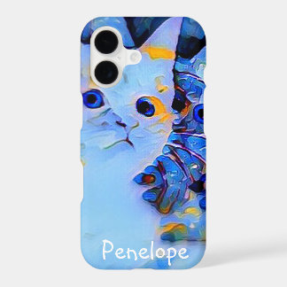 Cute Blue Impressionist Kitten Art with Your Name 