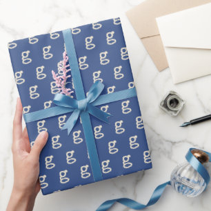 Cute Blue Initial Monogram Retro Typewriter Font  Wrapping Paper