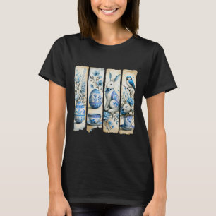 Cute Blue Jay Easter Bunny Eggs Flowers Ripped Pag T-Shirt