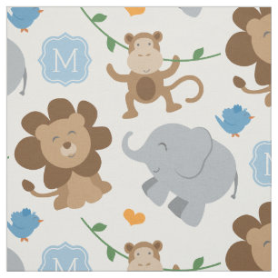 Cute Blue Jungle Animals Baby Boy Fabric