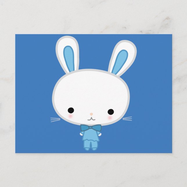 Cute Blue Kawaii Bunny Postcard (Front)